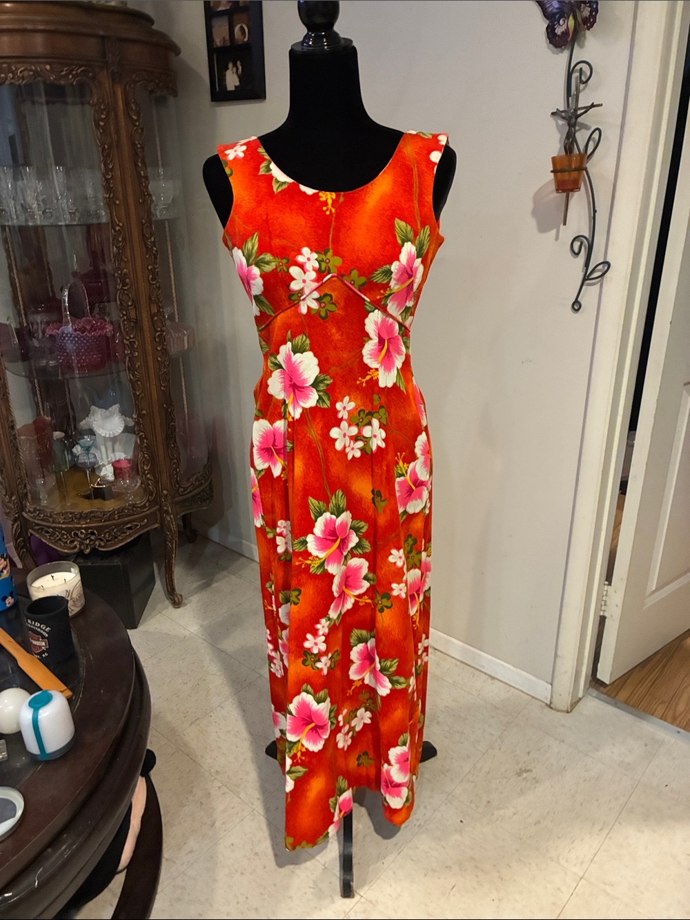 Women's Floral Maxi Dress in Vibrant Orange Royal Hawaiian Made & Styled In Hawi